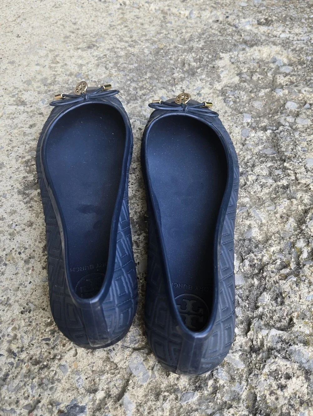Tory Burch Jelly Flats Navy Blue Bow Size 8